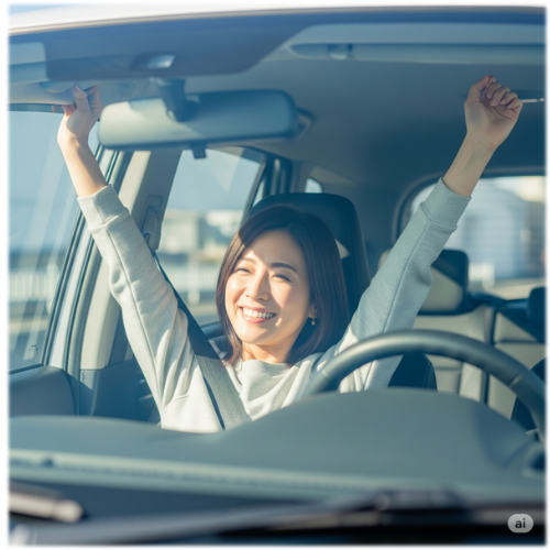 クルマで快適に過ごす女性